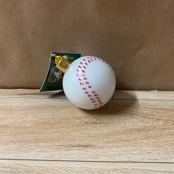 New! Old World Christmas Baseball Tree Ornament Glass White Red - Picture 1 of 7